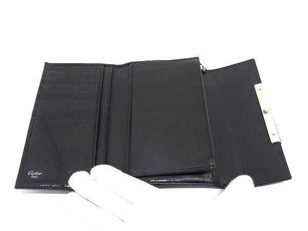 Cartier カルティエ 長財布 パンテール - ブラック パテントレザー レディース 三つ折り シルバー金具