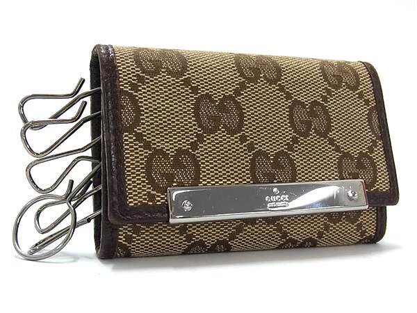 GUCCI グッチ キーケース GGキャンバス 127048 ベージュ ブラウン キャンバス×レザー ユニセックス GG柄 6連 シルバー金具
