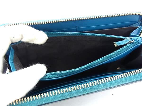 美品 GUCCI グッチ 長財布 ソーホー インターロッキングG 308004 ブルーグリーン系 レザー ユニセックス ラウンドファスナー フリンジ