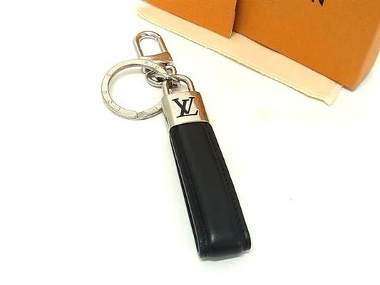 LOUIS VUITTON ルイヴィトン キーホルダー ドラゴンヌ LV パドロック M00745 ブラック レザー/メタル メンズ キーリング シルバー金具