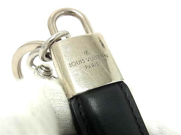 LOUIS VUITTON ルイヴィトン キーホルダー ドラゴンヌ LV パドロック M00745 ブラック レザー/メタル メンズ キーリング シルバー金具