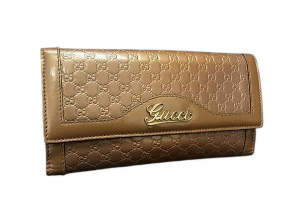 GUCCI グッチ 長財布 マイクログッチシマ 282411 ピンクベージュ系 パテントレザー レディース Wホック 二つ折り ゴールド金具