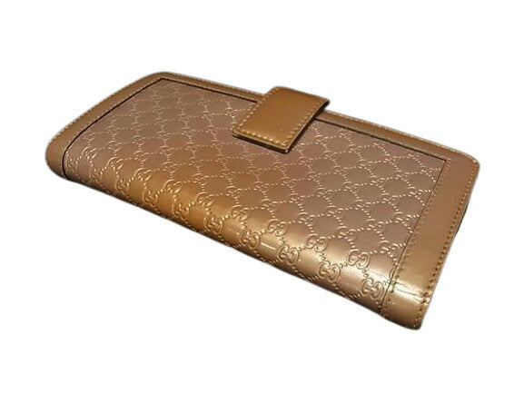 GUCCI グッチ 長財布 マイクログッチシマ 282411 ピンクベージュ系 パテントレザー レディース Wホック 二つ折り ゴールド金具