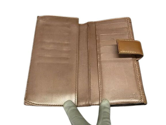 GUCCI グッチ 長財布 マイクログッチシマ 282411 ピンクベージュ系 パテントレザー レディース Wホック 二つ折り ゴールド金具