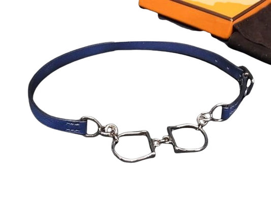 美品 HERMES エルメス チョーカー エトリエ ドゥブルトゥール - ブルー系 ヴォースイフト レディース シルバー金具 2連 ブレスレット