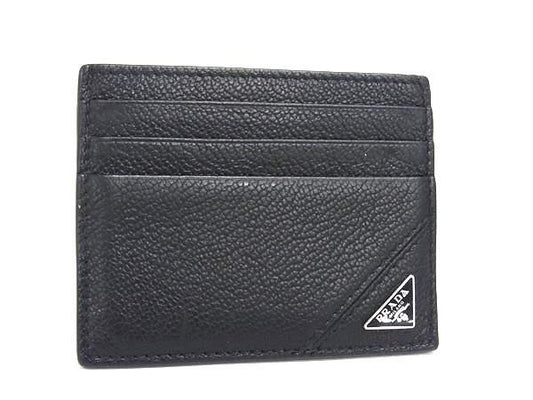 美品 PRADA プラダ カードケース トライアングルロゴ 2MC223 ブラック レザー メンズ 三角ロゴプレート シルバー金具