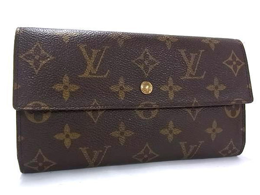 美品 LOUIS VUITTON ルイヴィトン 長財布 モノグラム ポルトトレゾール インターナショナル M61215 ブラウン PVC レザー レディース 三つ折り