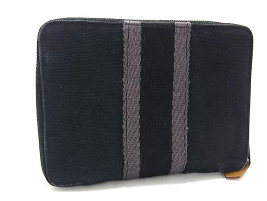 HERMES エルメス 財布 フールトゥ パースPM - ネイビー系 キャンバス ユニセックス 二つ折り財布 ラウンドファスナー シルバー金具