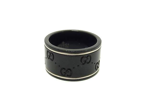 GUCCI グッチ 指輪 アイコンリング ワイド ブラック系 シンセティックコランダム K18WG ユニセックス