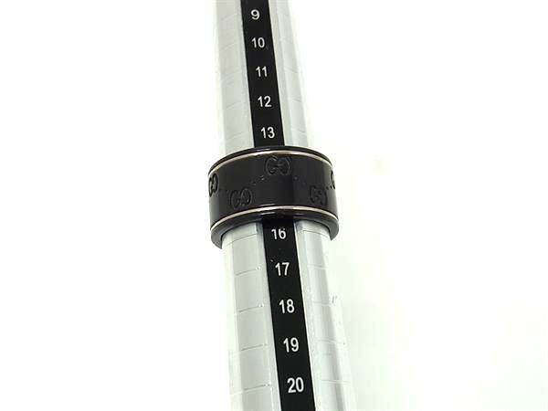 GUCCI グッチ 指輪 アイコンリング ワイド ブラック系 シンセティックコランダム K18WG ユニセックス