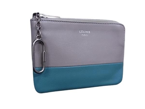 CELINE セリーヌ コインケース ソロ グレー ブルー レザー ユニセックス バイカラー 美品