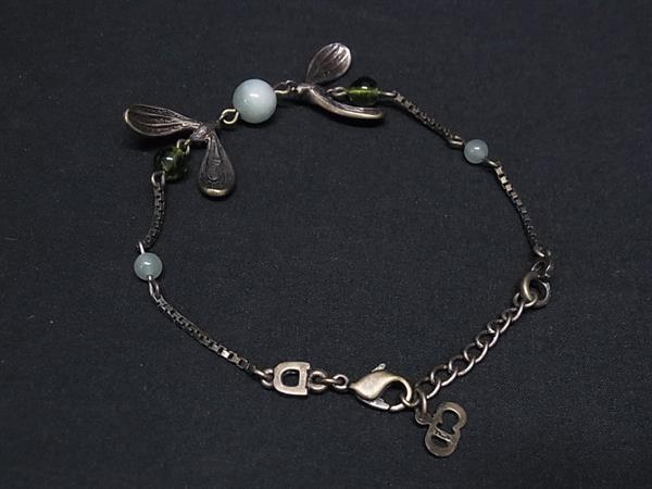 ChristianDior クリスチャンディオール ブレスレット ブロンズ系×グリーン系 メタル レディース ヤドリギモチーフ 美品