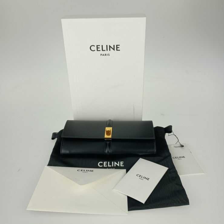 新古未使用展示品 CELINE セリーヌ ラージウォレット 16 セーズ 長財布 10M033CQ7.38NO ブラック カーフスキン レディース ゴールド金具 ターンロック