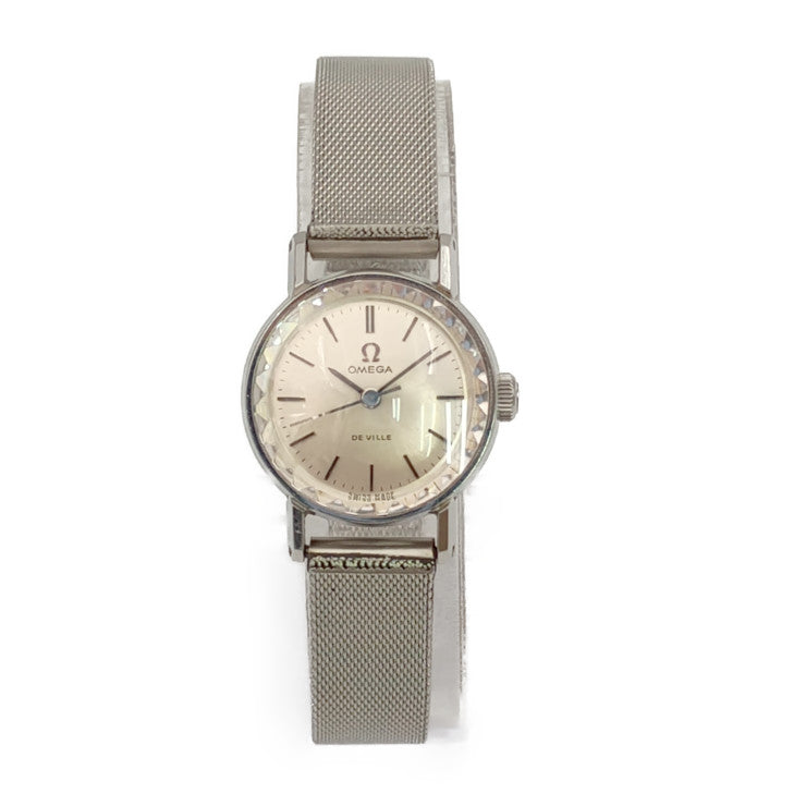 OMEGA DE VILLE watch 531.007 silver stainless steel ladies three-hand hand-wound cut glass vintage 1960s