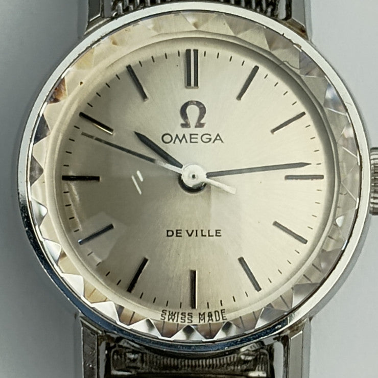 OMEGA DE VILLE watch 531.007 silver stainless steel ladies three-hand hand-wound cut glass vintage 1960s