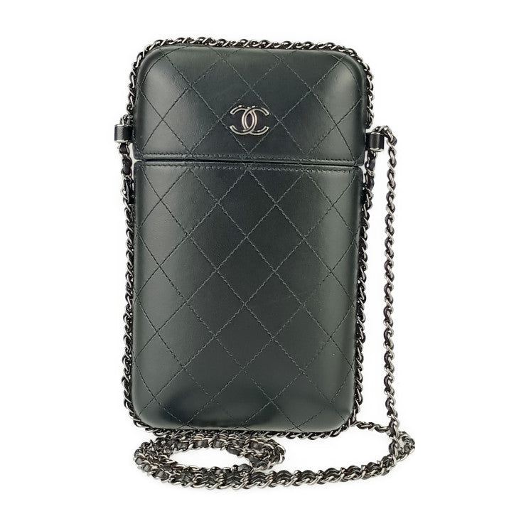 CHANEL シャネル ショルダーバッグ チェーン フォン ホルダー A94471 ブラック シルバー金具 ラムスキン レディース フォンケース ポシェット ココマーク マトラッセ