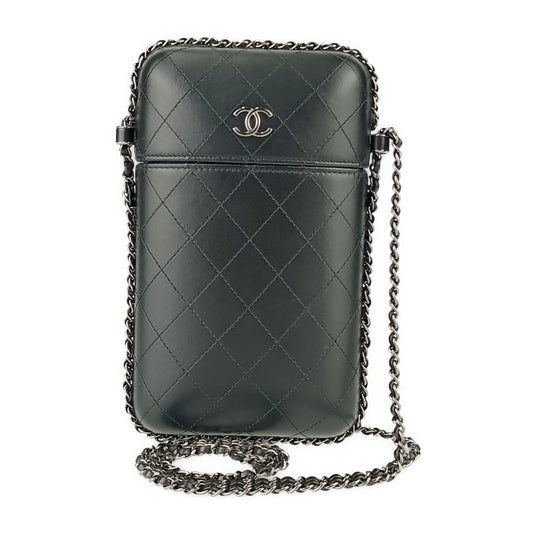 CHANEL シャネル ショルダーバッグ チェーン フォン ホルダー A94471 ブラック シルバー金具 ラムスキン レディース フォンケース ポシェット ココマーク マトラッセ