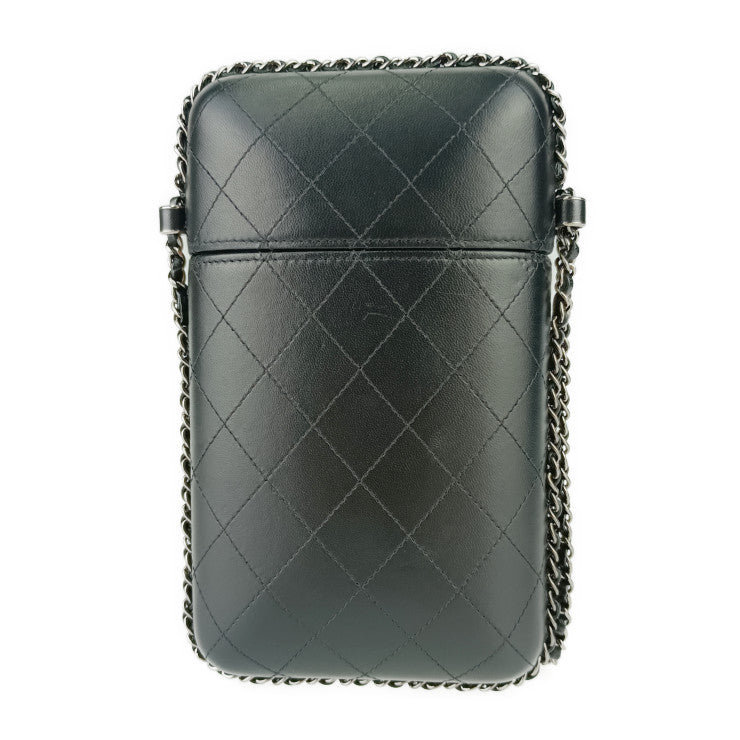 CHANEL シャネル ショルダーバッグ チェーン フォン ホルダー A94471 ブラック シルバー金具 ラムスキン レディース フォンケース ポシェット ココマーク マトラッセ