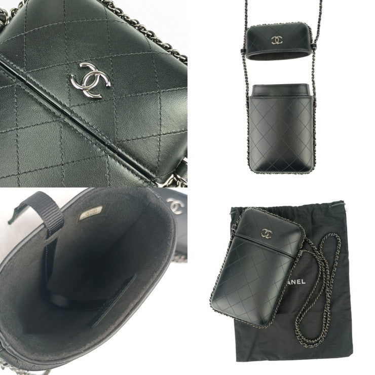 CHANEL シャネル ショルダーバッグ チェーン フォン ホルダー A94471 ブラック シルバー金具 ラムスキン レディース フォンケース ポシェット ココマーク マトラッセ