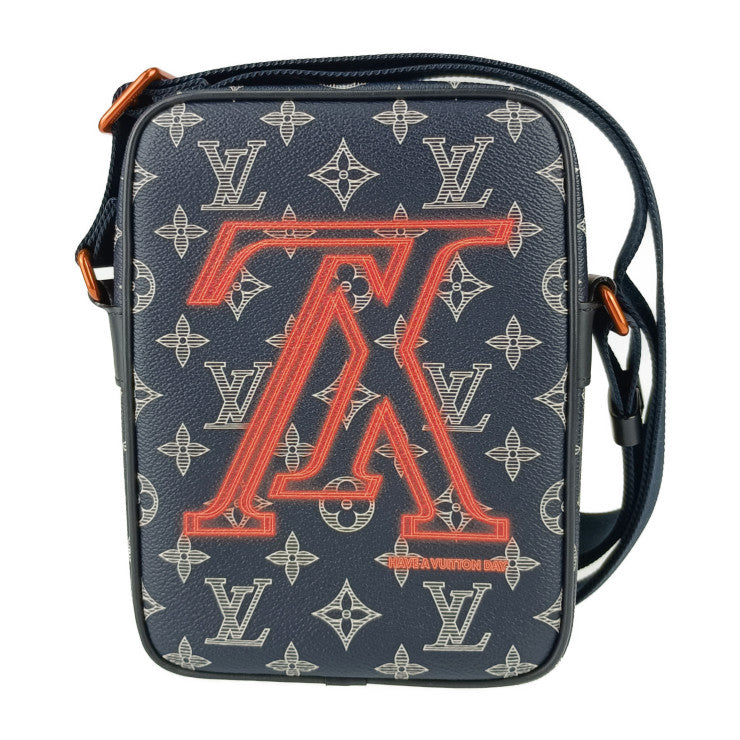 超美品 LOUIS VUITTON ルイ ヴィトン ショルダーバッグ ダヌーブPM アップサイドダウン M43678 ネイビー系 モノグラム・インク キャンバス レザー メンズ ポシェット