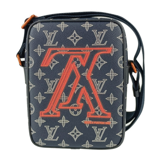 超美品 LOUIS VUITTON ルイ ヴィトン ショルダーバッグ ダヌーブPM アップサイドダウン M43678 ネイビー系 モノグラム・インク キャンバス レザー メンズ ポシェット