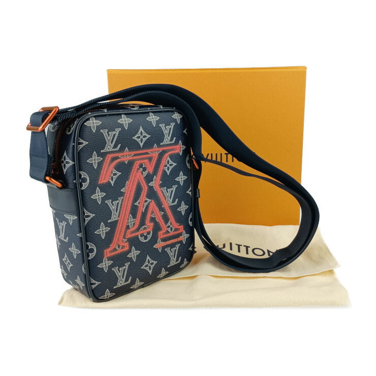 超美品 LOUIS VUITTON ルイ ヴィトン ショルダーバッグ ダヌーブPM アップサイドダウン M43678 ネイビー系 モノグラム・インク キャンバス レザー メンズ ポシェット