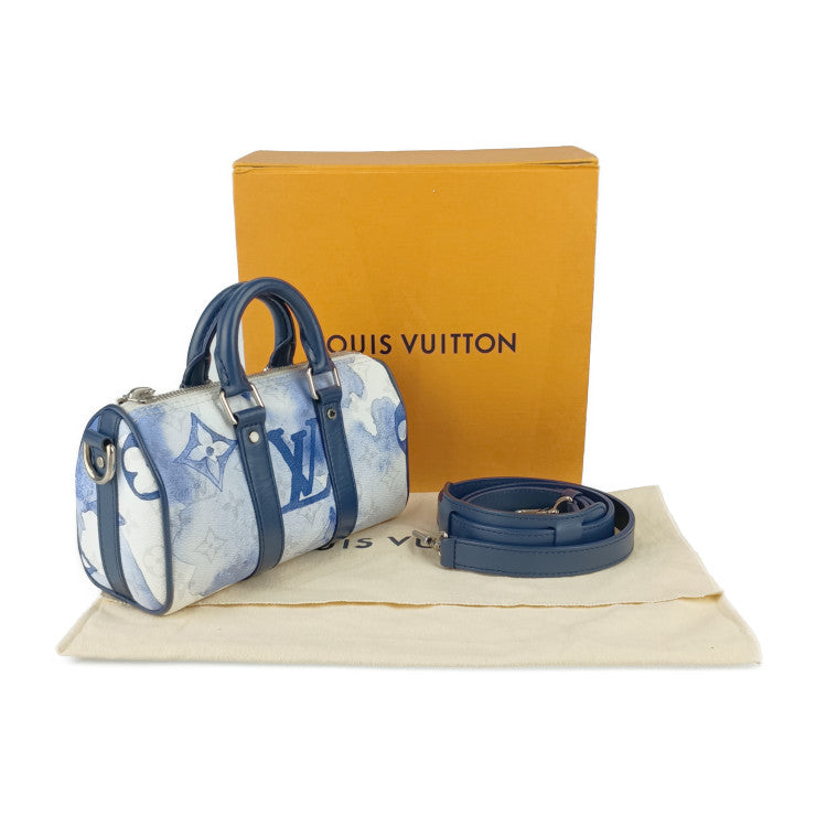 超美品 LOUIS VUITTON ルイ ヴィトン ハンドバッグ ウォーターカラー モノグラム キーポルXS M45761 ブルー系 ホワイト系 シルバー金具 PVC レザー レディース 2WAY ショルダーバッグ