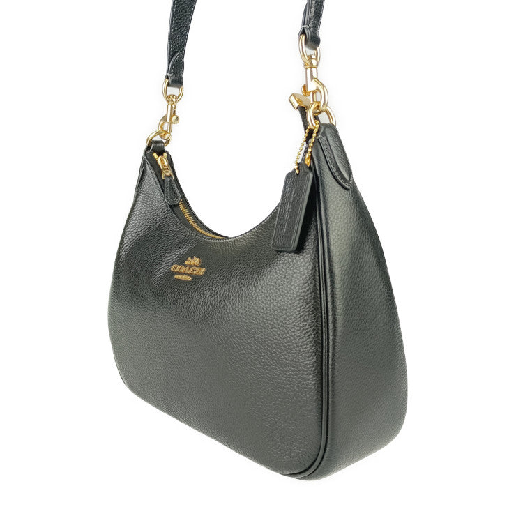 超美品 COACH コーチ ハンドバッグ Teri Hobo テリ ホーボー CJ517 ブラック ゴールド金具 レザー レディース 2WAY ショルダーバッグ