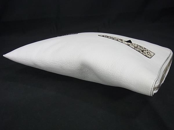 超美品 FENDI フェンディ セカンドバッグ バグズアイ クラッチバッグ モンスター バッグバグズ 8M0370 5RR ホワイト レザー パイソン ユニセックス ポーチ シルバー金具 L字ファスナー