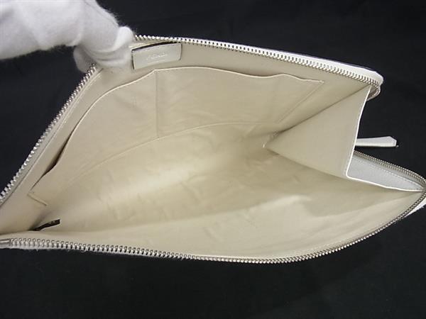 超美品 FENDI フェンディ セカンドバッグ バグズアイ クラッチバッグ モンスター バッグバグズ 8M0370 5RR ホワイト レザー パイソン ユニセックス ポーチ シルバー金具 L字ファスナー