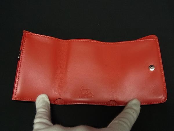 Christian Louboutin クリスチャンルブタン 三つ折り財布 ルビルゥ・コンパクトウォレット - ベージュ系 レザー レディース シルバー金具