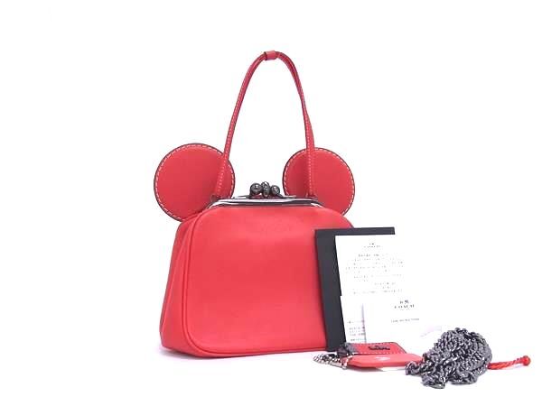 美品 COACH コーチ ハンドバッグ ディズニー コラボ がま口型 2WAYバッグ 37980 レッド レザー レディース ショルダーバッグ