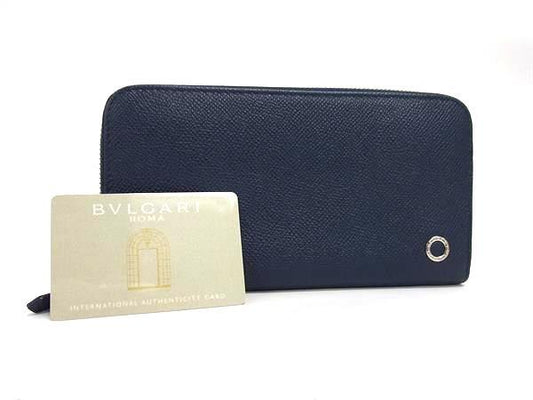 美品 BVLGARI ブルガリ 長財布 ブルガリ ブルガリ マン ジップウォレット 282588 ネイビー レザー メンズ ラウンドファスナー シルバー金具