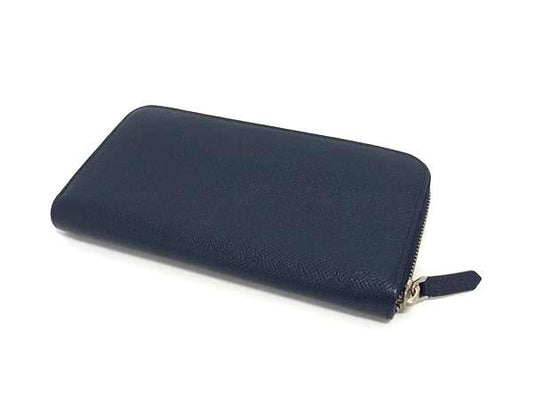 美品 BVLGARI ブルガリ 長財布 ブルガリ ブルガリ マン ジップウォレット 282588 ネイビー レザー メンズ ラウンドファスナー シルバー金具
