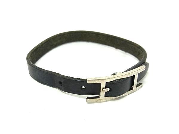 HERMES エルメス ブレスレット アピ3 - ブラック レザー ユニセックス シルバー金具