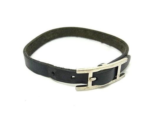 HERMES エルメス ブレスレット アピ3 - ブラック レザー ユニセックス シルバー金具