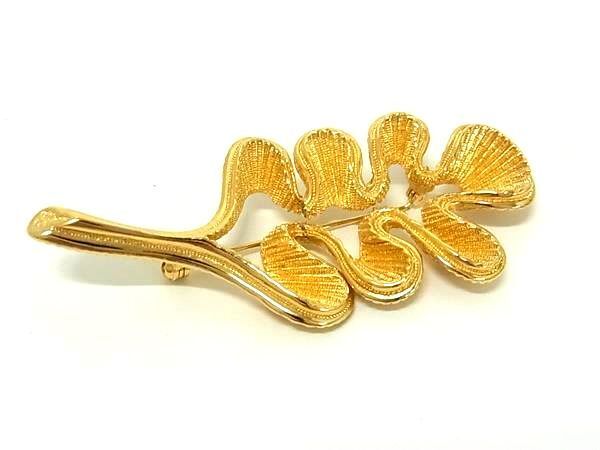 ChristianDior クリスチャンディオール ブローチ ゴールド メタル リーフモチーフ 超美品
