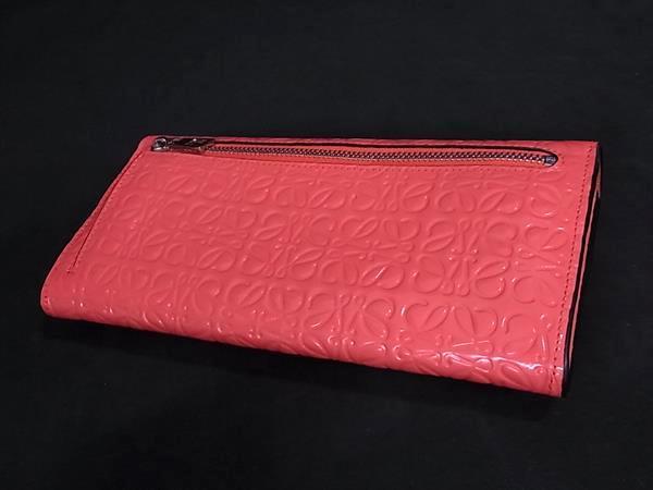 LOEWE ロエベ 財布 リピートアナグラム 107.55. ピンク系 パテントレザー レディース 二つ折り 長財布 美品