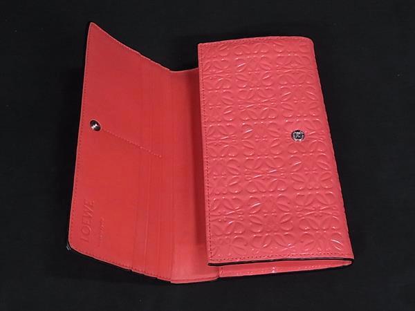 LOEWE ロエベ 財布 リピートアナグラム 107.55. ピンク系 パテントレザー レディース 二つ折り 長財布 美品