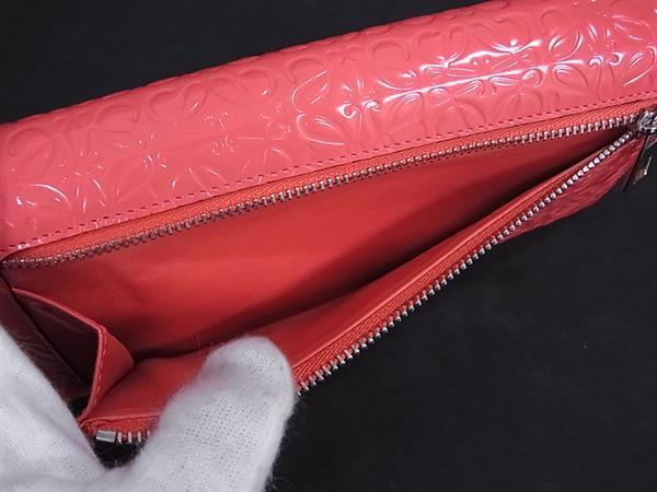 LOEWE ロエベ 財布 リピートアナグラム 107.55. ピンク系 パテントレザー レディース 二つ折り 長財布 美品