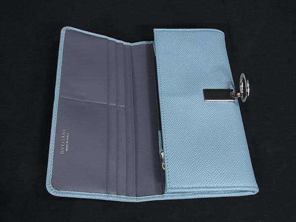 BVLGARI ブルガリ 財布 ブルガリブルガリ 287301 ブルー レザー レディース ロゴクリップ 二つ折り 長財布 ゴールド金具