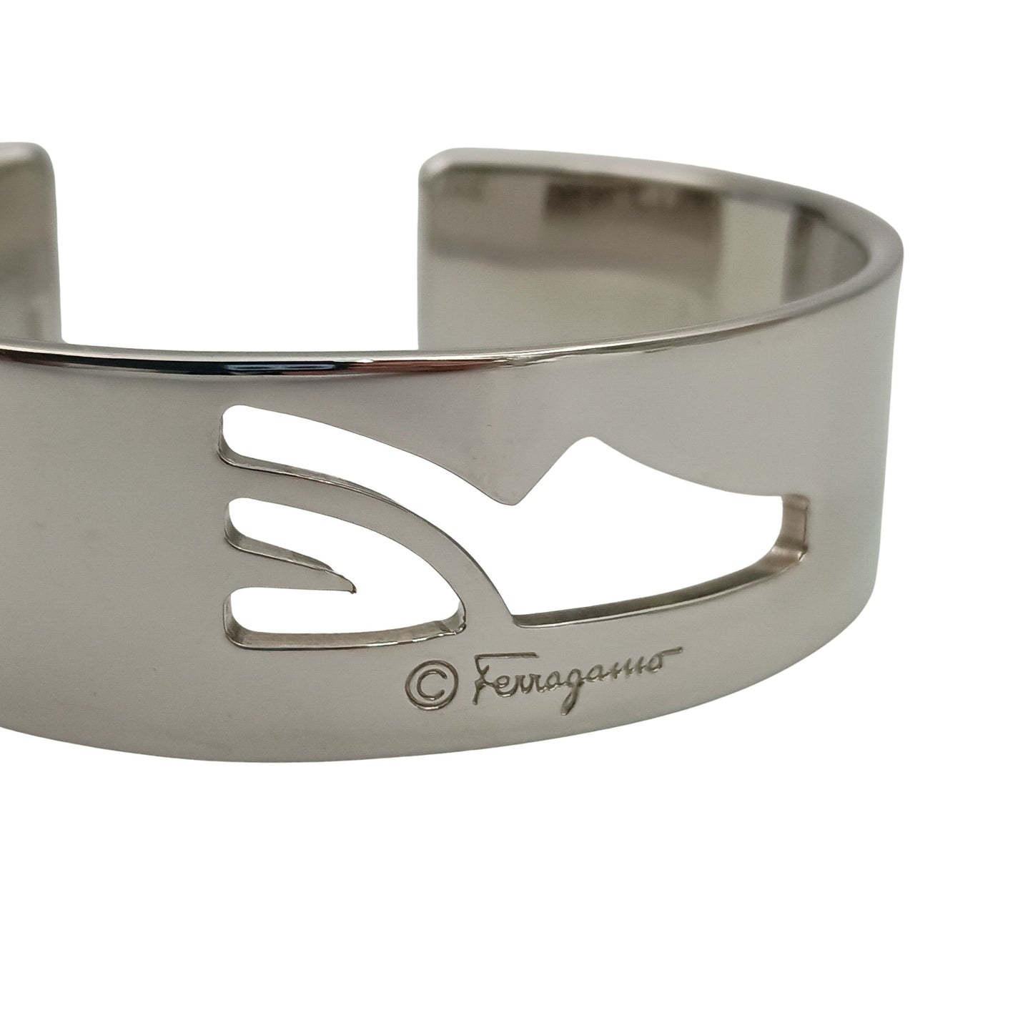 Salvatore Ferragamo フェラガモ バングル シルバー メタル レディース カットアウト シューズモチーフ 美品