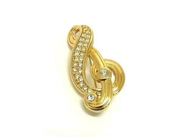 ChristianDior ディオール ブローチ ゴールド メタル ラインストーン レディース 音符 ト音記号 美品