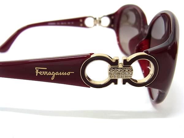 Salvatore Ferragamo フェラガモ サングラス ダブルガンチーニ SF896SRA レッド系 ブラウングラデーション プラスチック レディース ラインストーン 美品