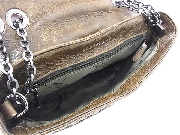 LONGCHAMP ロンシャン ショルダーバッグ アマゾーヌ マトラッセ カーキ レザー レディース チェーン 美品