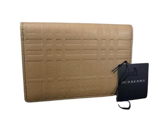 BURBERRY バーバリー カードケース チェック ベージュ系 レザー ユニセックス エンボス 美品