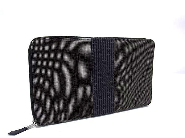 HERMES エルメス 財布 エールライン パースGM グレー キャンバス ユニセックス ラウンドファスナー 長財布 シルバー金具