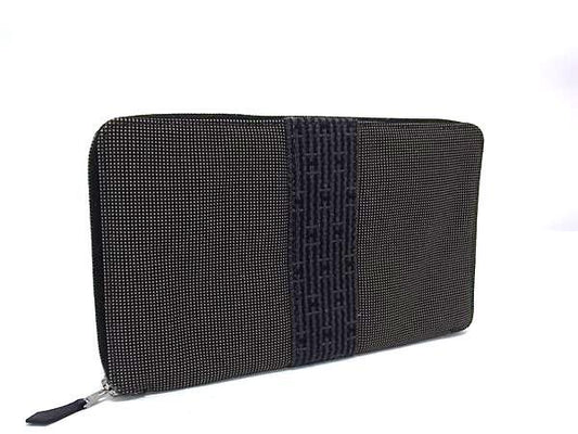 HERMES エルメス 財布 エールライン パースGM グレー キャンバス ユニセックス ラウンドファスナー 長財布 シルバー金具