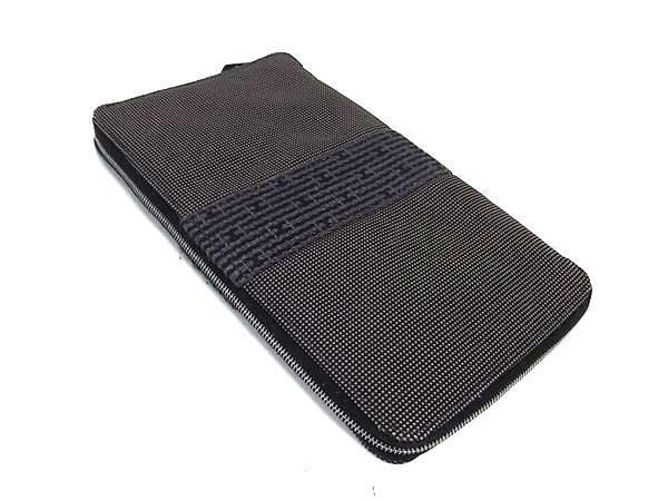 HERMES エルメス 財布 エールライン パースGM グレー キャンバス ユニセックス ラウンドファスナー 長財布 シルバー金具