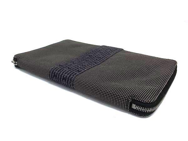 HERMES エルメス 財布 エールライン パースGM グレー キャンバス ユニセックス ラウンドファスナー 長財布 シルバー金具